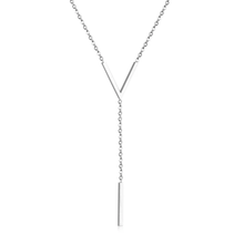 Load image into Gallery viewer, Stelluxe Stainless Steel Color PVD Letter V Link Chain Cuboid Pendant Necklace
