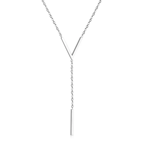 Stelluxe Stainless Steel Color PVD Letter V Link Chain Cuboid Pendant Necklace