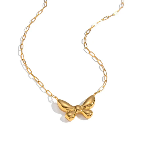 Stainless Steel Gold Color PVD 3D Butterfly Necklace