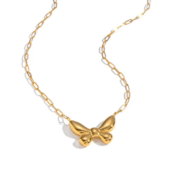 Tresoli Stainless Steel Gold Color PVD 3D Butterfly Necklace