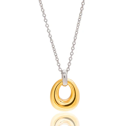 Stainless Steel And Gold Color PVD Oval Pendant Necklace