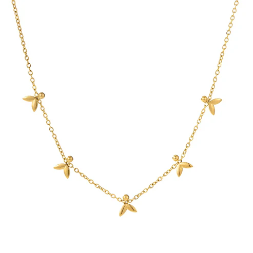 Stainless Steel Gold Color PVD 5 Fishtail Necklace