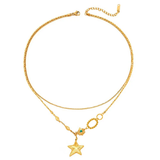 Tresoli Stainless Steel Gold Color PVD Double Sided Ground Chain Spacer Bead Chain Rectangular Tag Fittings Star Necklace