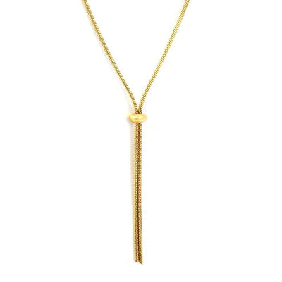 Stainless Steel Gold Color PVD Sliding Adjustment Bead Snake Chain Long Sweater Necklace