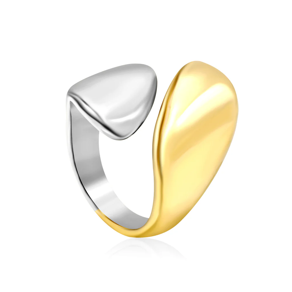 Stainless Steel Two-Tone Color PVD Double Snake Head Motif Open Adjustable Ring