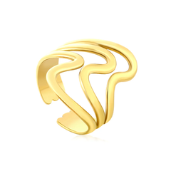 Stelluxe Stainless Steel Gold Color PVD Wavy Curved Open Adjustable Ring