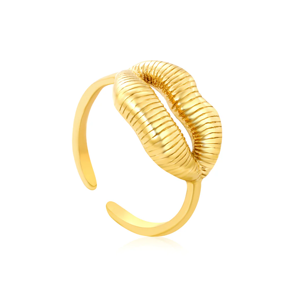 Stainless Steel Gold Color PVD Hollow Lip Texture Open Adjustable Ring