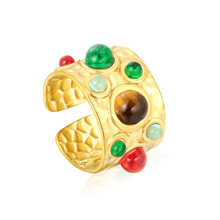 Load image into Gallery viewer, Tresoli Stainless Steel Gold Color PVD Mixed Color Stone Open Ring