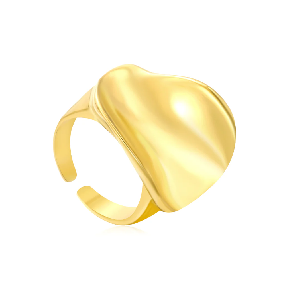 Stainless Steel Gold Color PVD Polished Wave Design Open Adjustable Ring