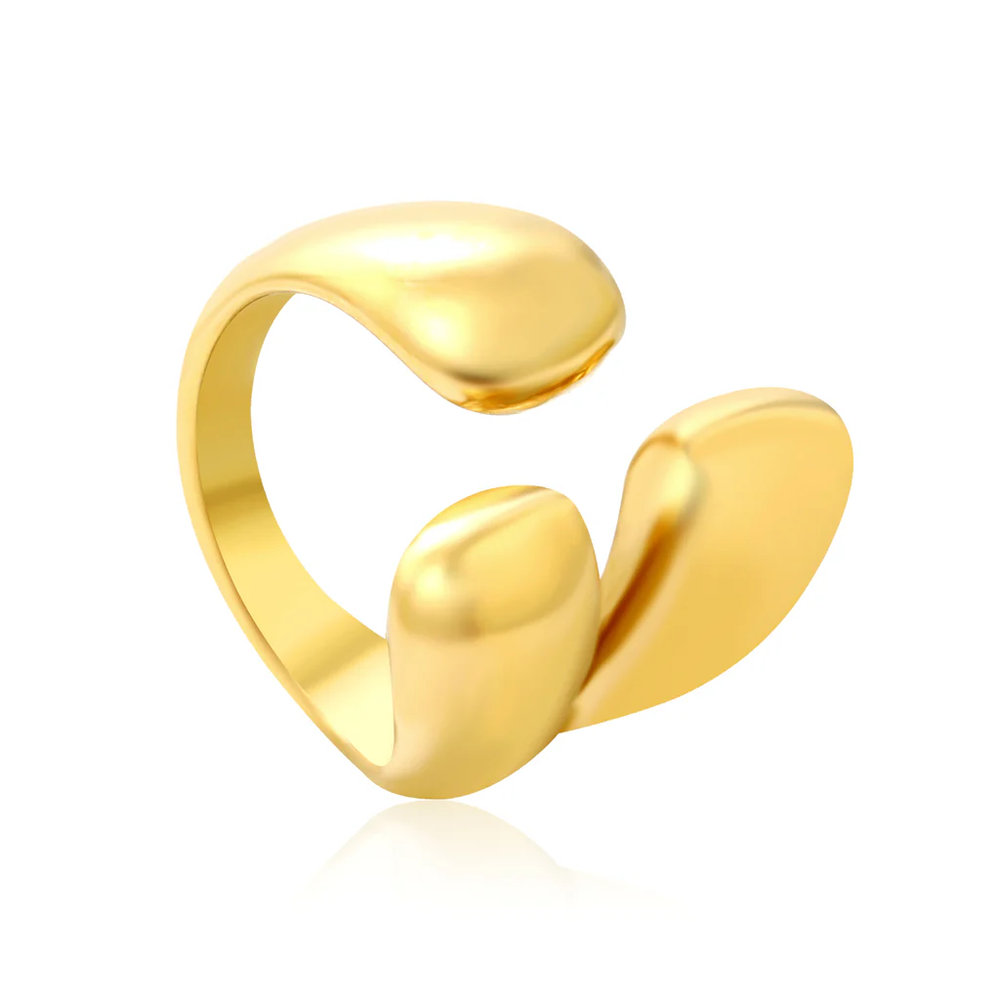 Stainless Steel Gold Color PVD Irregular Polished Water Drop Form Adjustable Ring