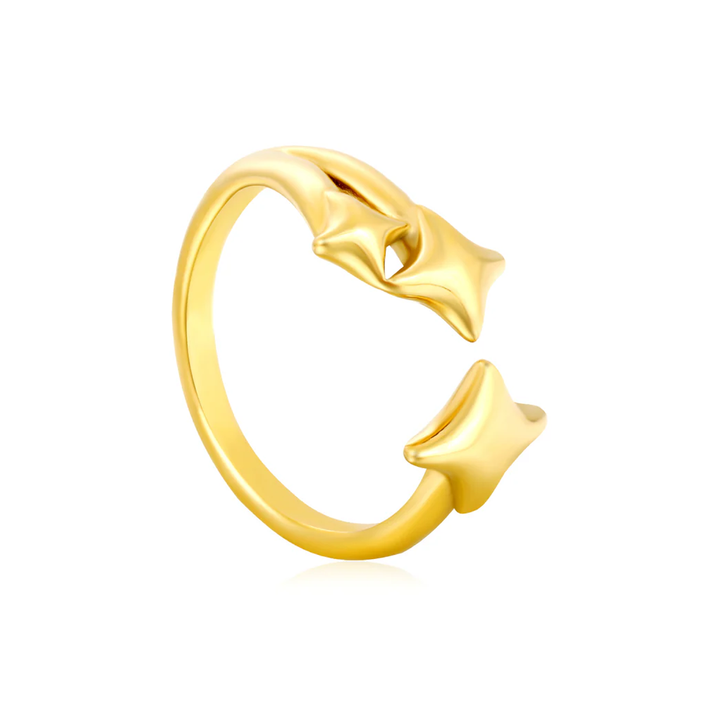 Stainless Steel Gold Color PVD Three Lucky Stars Open Adjustable Ring