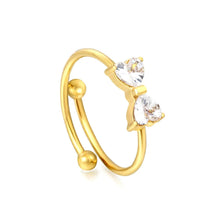 Load image into Gallery viewer, Tresoli Stainless Steel Gold Color PVD Open Cuff Bowknot With White Zirconia Inlaid Elegant Bow Design Ring