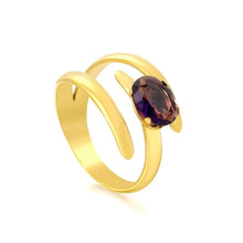 Load image into Gallery viewer, Stainless Steel Gold Color PVD Oval Purple Rhinestone Geometric Open Ring