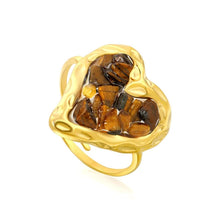 Load image into Gallery viewer, Stainless Steel Gold Color PVD Heart Inlaid Brown Natural Stones Adjustable Ring