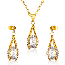 Load image into Gallery viewer, Tresoli Stainless Steel Gold Color PVD Simple With Oversized Diamond Pendant Jewelry Set