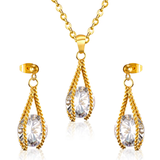 Stelluxe Stainless Steel Gold Color PVD Simple With Oversized Diamond Pendant Jewelry Set