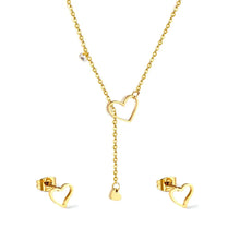 Load image into Gallery viewer, Stainless Steel Gold Color PVD Waterpoof Heart Cutout With Diamonds Jewelry Set