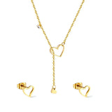 Stainless Steel Gold Color PVD Waterpoof Heart Cutout With Diamonds Jewelry Set