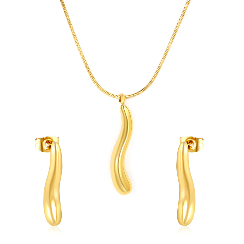 Stainless Steel Gold Color PVD Long Teardrop Jewelry Set