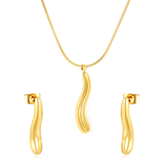 Tresoli Stainless Steel Gold Color PVD Long Teardrop Jewelry Set
