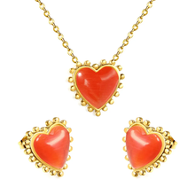 Load image into Gallery viewer, Tresoli Stainless Steel Gold Color PVD Loose Beads Edged Heart With Red Stone Jewlery Set