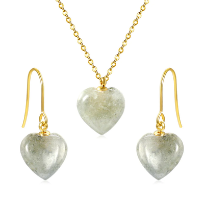 Tresoli Stainless Steel Gold Color PVD Heart Shape Gray Stones Jewelry Set