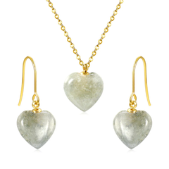 Tresoli Stainless Steel Gold Color PVD Heart Shape Gray Stones Jewelry Set
