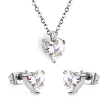 Load image into Gallery viewer, Stelluxe Stainless Steel Steel Color PVD Heart Cubic Zirconia Cross Chain Jewelry Set