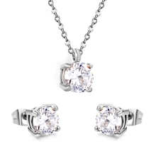 Load image into Gallery viewer, Stelluxe Stainless Steel Steel Color PVD Round Cubic Zirconia Cross Chain Jewelry Set