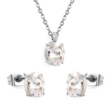 Load image into Gallery viewer, Stelluxe Stainless Steel Color PVD Oval Cubic Zirconia Cross Chain Jewelry Set