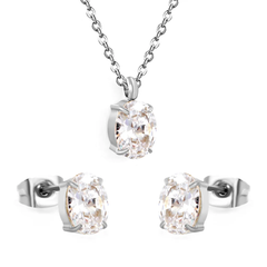 Tresoli Stainless Steel Color PVD Oval Cubic Zirconia Cross Chain Jewelry Set