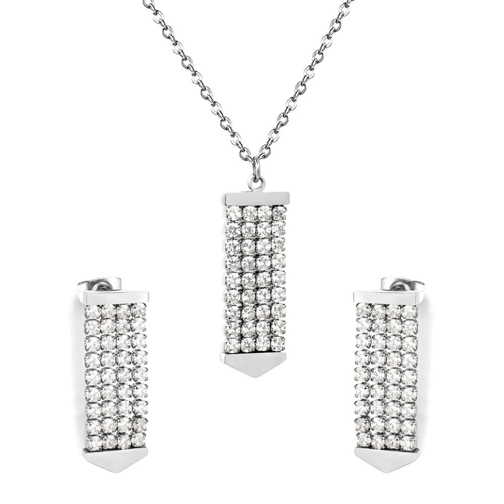 Stainless Steel Color PVD Four Row Crystal Tassel Set