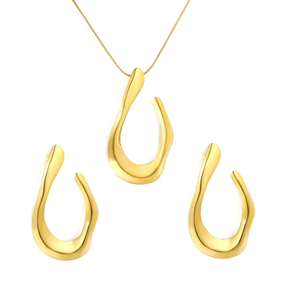 Stainless Steel Gold Color PVD Irregular U Shaped Stud Earring Set