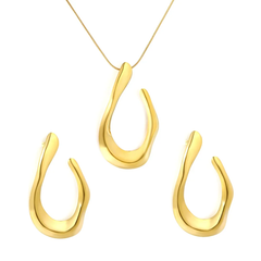 Tresoli Stainless Steel Gold Color PVD Irregular U Shaped Stud Earring Set