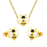 Tresoli Stainless Steel Gold Color PVD Bee Jewelry Set With Cross Chain