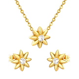 Tresoli Stainless Steel Gold Color PVD Flower Inlaid Stone Jewelry Set With Cross Chain