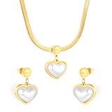 Tresoli Stainless Steel Gold Color PVD Pearl Heart Shaped Earring And Necklace Set