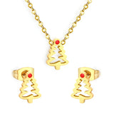 Stainless Steel Gold Color PVD Red Enamel Christmas Tree Jewelry Set