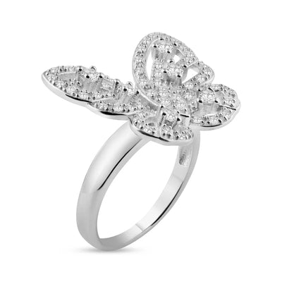Sterling Silver Rhodium Plated Pave Set CZ Butterfly Ring
