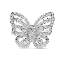 Load image into Gallery viewer, Sterling Silver Rhodium Plated Pave Set CZ Butterfly Ring