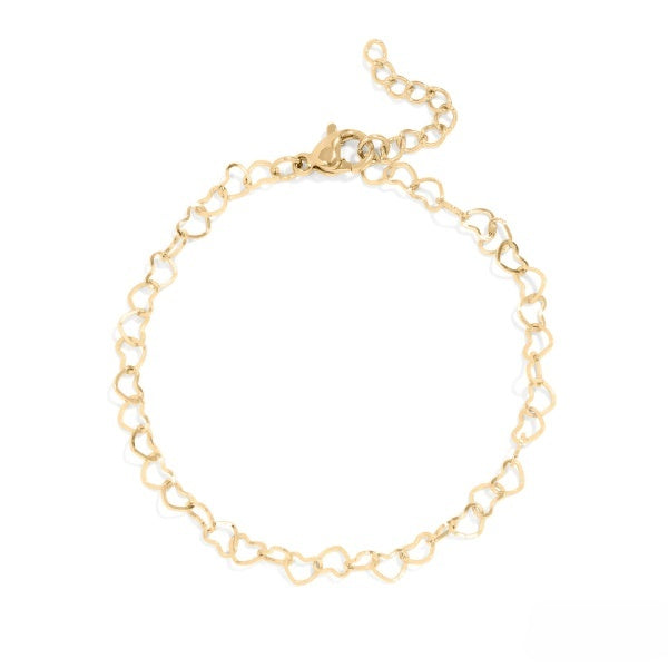 Tresoli Stainless Steel Gold Color PVD Heart Chain Bracelet