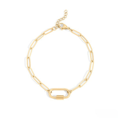 Stelluxe Stainless Steel Gold Color PVD Paperclip Carabiner Bracelet