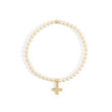 Load image into Gallery viewer, Stelluxe Stainless Steel Gold Color PVD Pearl Beaded With Cross Bracelet