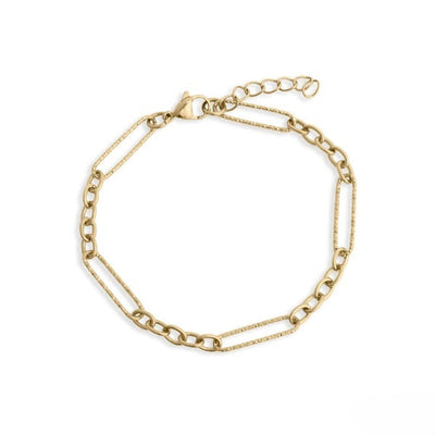 Stelluxe Stainless Steel Gold Color PVD Long Paperclip Textured Chain Bracelet