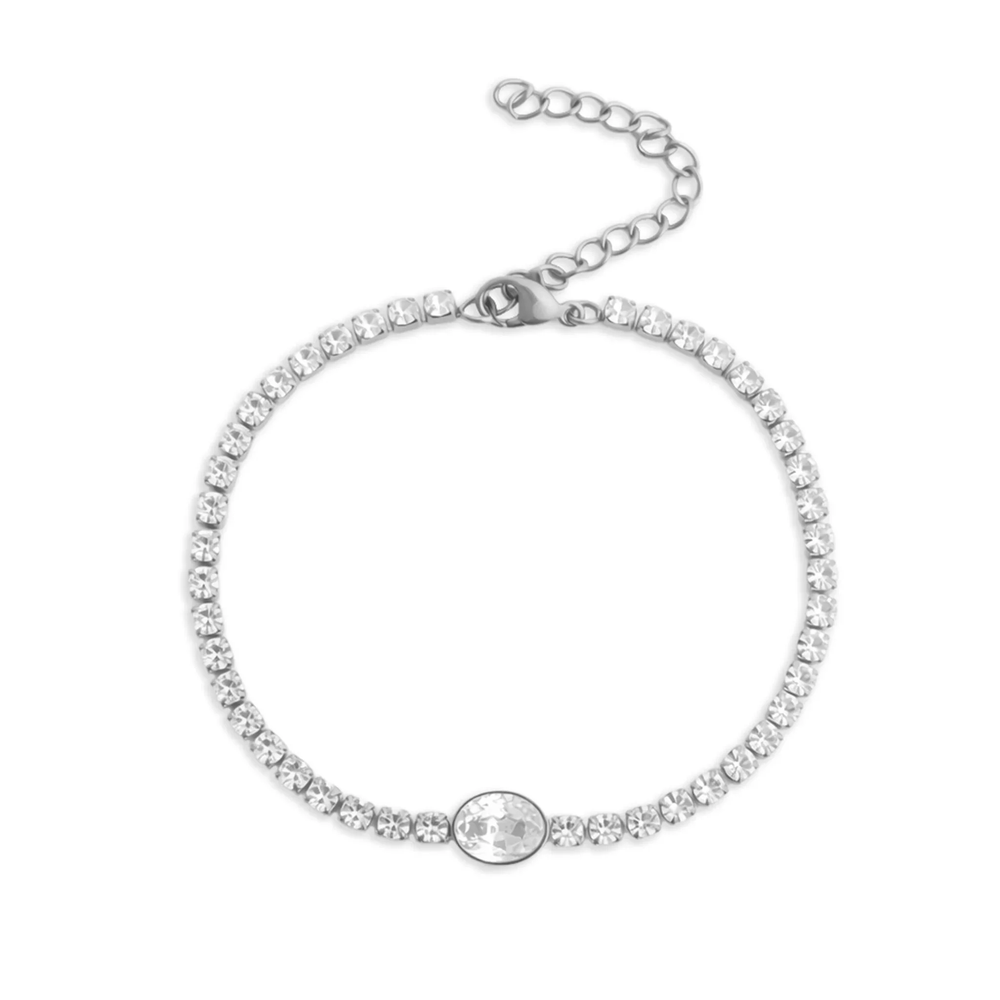 Stainless Steel Color PVD Oval Stone Tennis Chain Bracelet