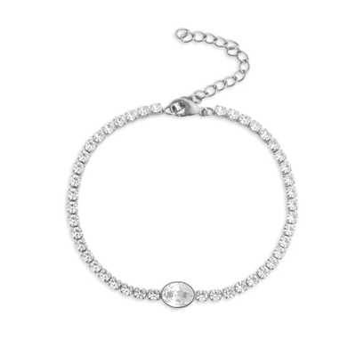 Tresoli Stainless Steel Color PVD Oval Stone Tennis Chain Bracelet