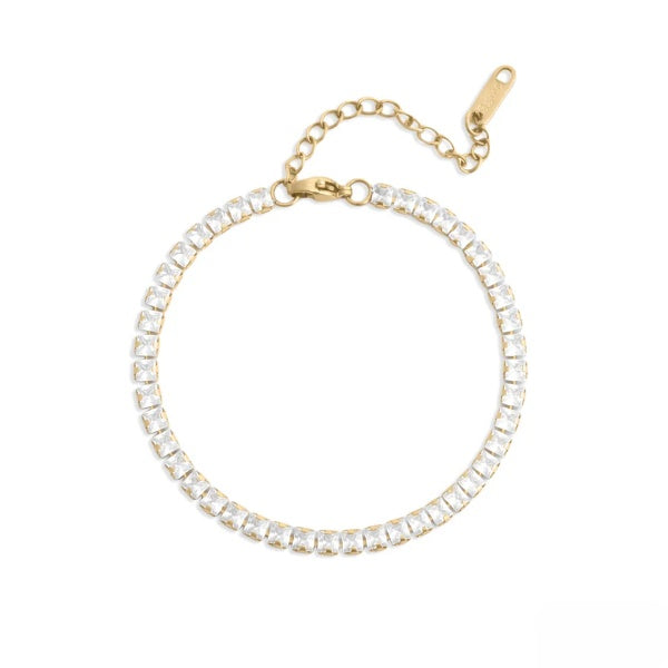 Stainless Steel Gold Color PVD Emerald Cut CZ Stone Tennis Chain Bracelet