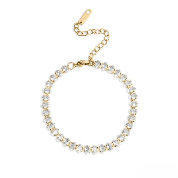 Stainless Steel Gold Color PVD Oval CZ Tennis Chain Bracelet