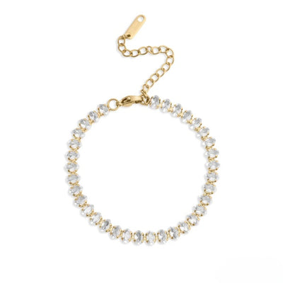 Tresoli Stainless Steel Gold Color PVD Oval CZ Tennis Chain Bracelet