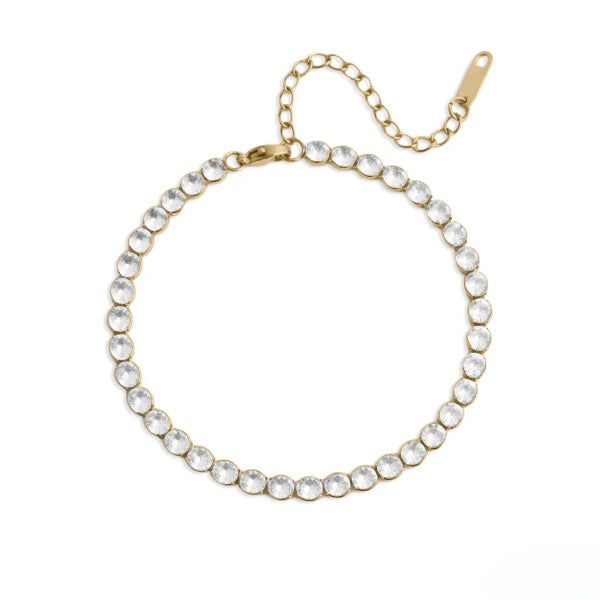 Stainless Steel Gold Color PVD CZ Round Stone Tennis Chain Bracelet